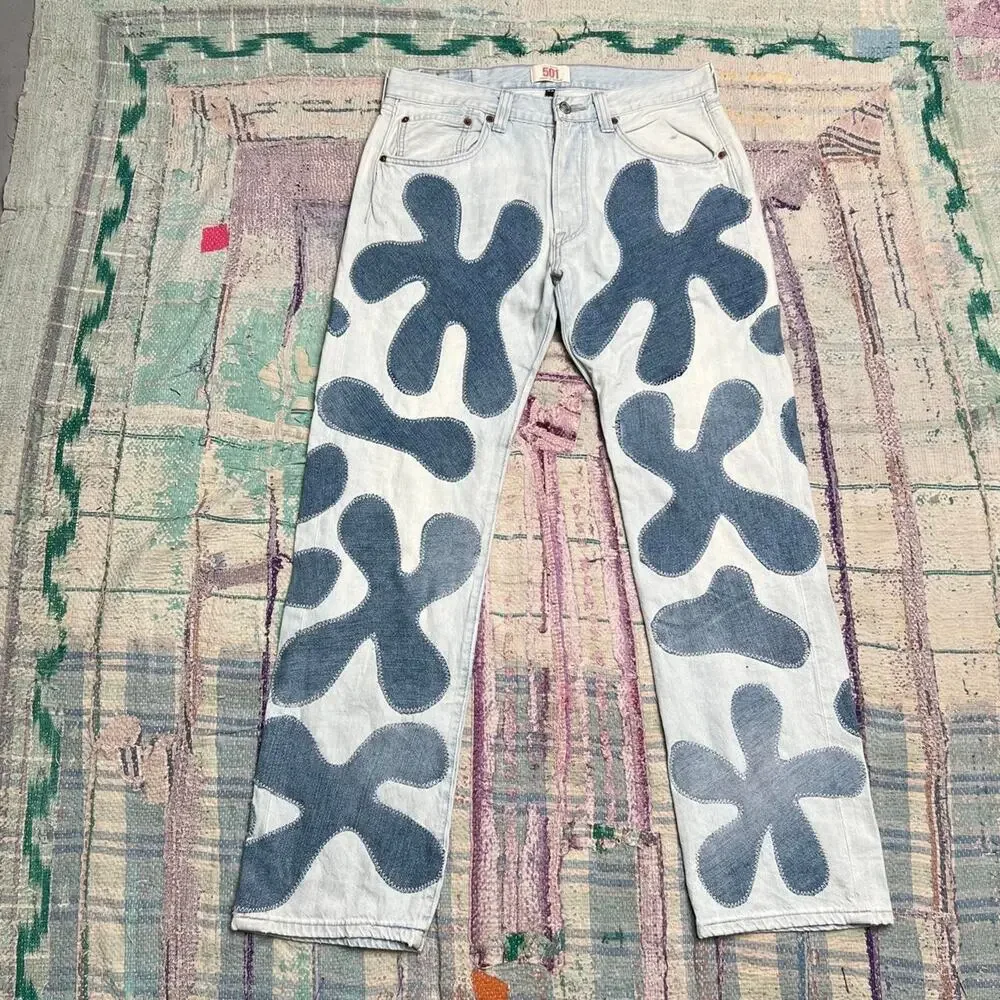 Custom upcycled levis 501 patchwork jeans Size 32x30